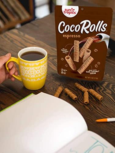 Sun Tropics Cocorolls Espresso, Gluten Free, Dairy Free, Snack-Crisp Rolled Wafer Made With Pure Coconut Cream, 6 Count #TOP4