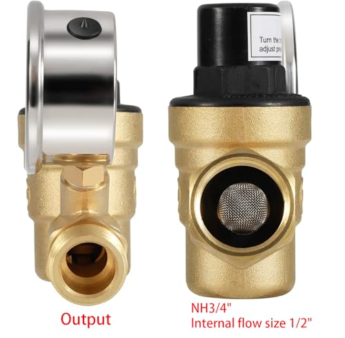 LuckySlycyc RV Water Pressure Regulator,with Gauge (0-160 PSI),Great for RVs and Boats and Plumbing Fixtures from High Water Pressure,Build-in Oil (NH Threads)