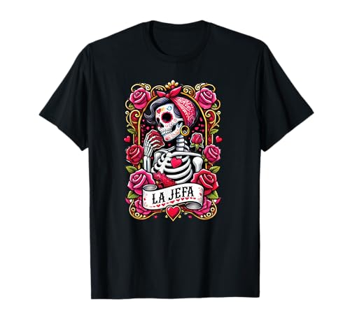 Arte de Calavera Mexicana de Día de Muertos con La Jefa Camiseta