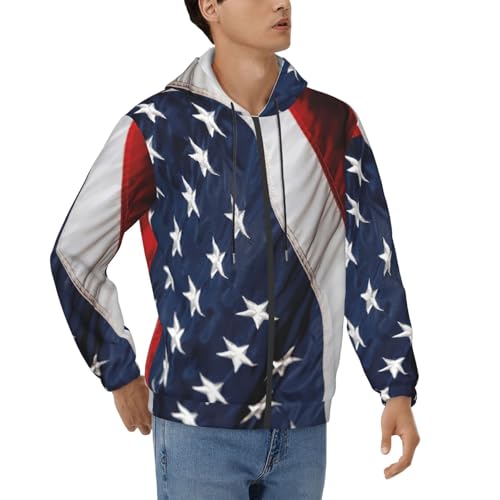 Sweat à capuche imprimé drapeau américain pour homme pull doux automne