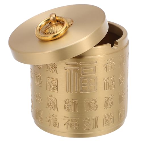 VALICLUD Brass Ashtray with Lid Vintage Round Gold Ash Tray for Smokers Indoor Outdoor Tabletop Office Patio Home Decor