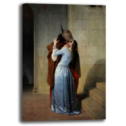 Printerland Quadro Moderno HAYEZ BACIO Quadri moderni da Parete grande XXL Stampa su tela Canvas Decorazione muro Murale pittori arte Soggiorno Arredo Camera da letto Cucina (Hayez, 30x40 cm)
