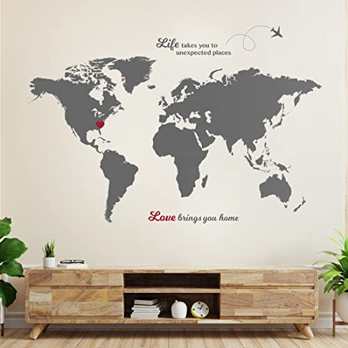 Timber Artbox Large World Map Wall Art With Quotes – True Size World Map Decal For Travel Themed Nursery – Modern Wall Decor For Living Room, Bedroom, Office & Dorm – Vintage World Map Stickers #TOP4