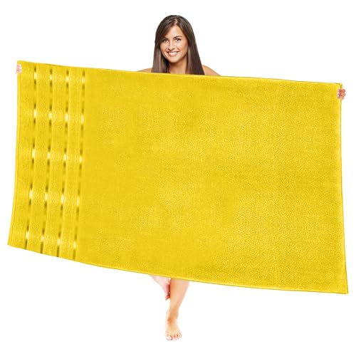 Image of Elegant Comfort 100% Turkish Cotton 4 Lines Viscose Stripe Jumbo Bath Towel - Hotel Spa Quality Extra Large 35 x 70 Inch Bath Towel Ultra Soft, Super Absorbent Quick Dry Large Bath Towel, Yellow