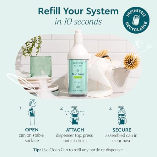 Puracy Natural Dish Soap Clean Can Refill - Plant-Based Dishwashing Soap, Non-Toxic Dish Soap, Natural Liquid Dishwashing Detergent Soap As Seen on TikTok (Green Tea & Lime, 14.4 fl oz, 3 Pack)