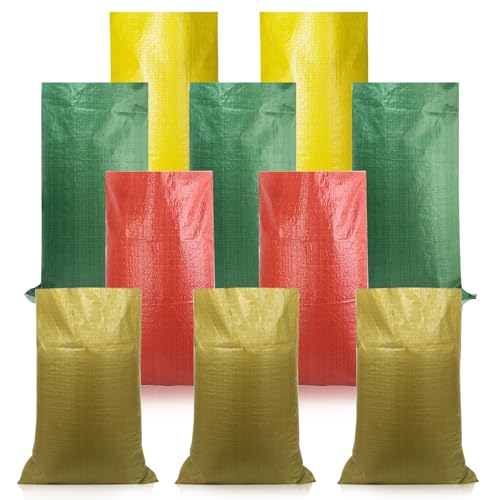 IETWATE 10 Piezas Sacos para Escombros, Saco de Arena para Anti Inundaciones, Saco Rafia sin Impresión, Multiusos y Reutilizables Bolsas Tejidas para Arena Tierra Jardin Construcción y Hojas