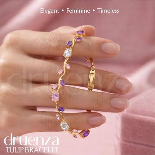 Image of druenza Tulip Bracelet for Women Stylish | Gold Plated Floral Crystal Jewellery | Elegant Adjustable Chain Bracelet for Girls Stylish | Trendy Daily Wear Party Jewelry Gift for Women & Girls