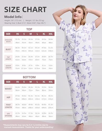 Image of NAP BOUND 100% Cotton Women's Pajama Sets Short Sleeve Button Down Soft Pjs 2 Piece Lounge Set with Pocket Nightwear XS-XXL
