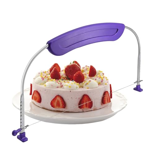 Cake Cutter, Professional Cake Leveller, Adjustable Cake Slicer Cutter with Stainless Steel Wires, 34.5x15.8cm Baking Tool for Birthday Wedding Layer Cakes (Purple)