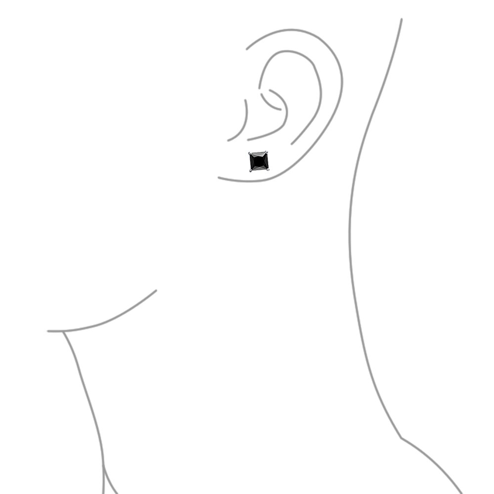 Pendientes De Corte Princesa Corte Negro Cuadrado Platos De Oro Plata Esterlina 2 Juego