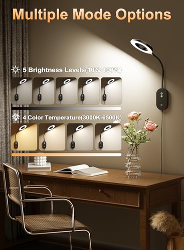 Image of Wall Mounted Reading Light, Bedside Headboard Lights with 10W USB Output Fast, 5 Dimmable & 4 Color Temperature, Memory Function, 4-Hour Auto Off, Flexible Rotation 3000K-6000K Bed Wall Lamp (Black)