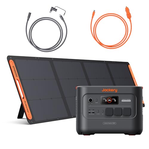 Jackery SG3000 V2 3072Wh Powerstation mit 200W Solarpanel, 5M DC Solarpanel Verlängerungskabel & DC8020 Kfz-Ladekabel, 3600W Dauerleistung, 2x USB-C PD100W, Notstrom für Zuhause, Camping, Wohnmobil