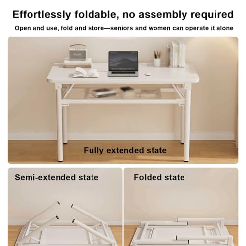 JixCJHj Computer/Office/Gaming/Writing/Work/Folding Desk,Small Foldable Desk，Easy Assembly,for Small Space, Study Writing Table,Bedroom,Executive(Warm White,80 * 50cm(31 * 20in)) — view 3