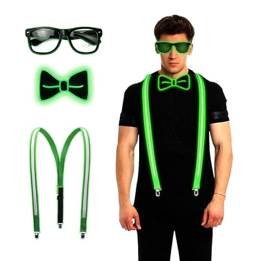 SKIKHN Tirantes Luminosos LED,3pcs Tirantes y Pajarita LED Luminosos para Hombre,Gafas Luminosas, Accesorios de Ropa con Luces LED para Carnaval y Mascaradas,Navidad,Halloween,Bares | Ya disponible en tu tienda friki favorita! En mundofriki.es!