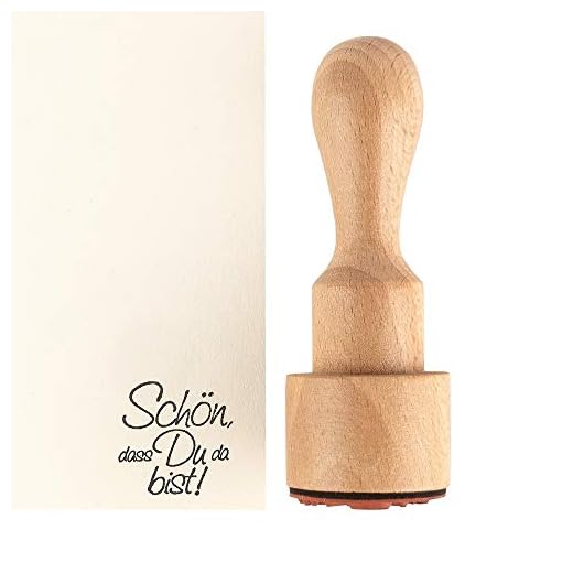 Ideen mit Herz Stempel | Hochwertiger Holzstempel mit Griff | Ø 3 cm | 8,5 cm hoch | verschiedene Sprüche zur Auswahl (Schön, dass Du da bist!)