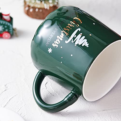 Swuut Christmas Mugs - Ceramic Coffee Mug 14 Ounce Christmas Gift For Women,Men,Kid,Holiday Ceramic Coffee Mugs For Xmas (Green Tree) #TOP3