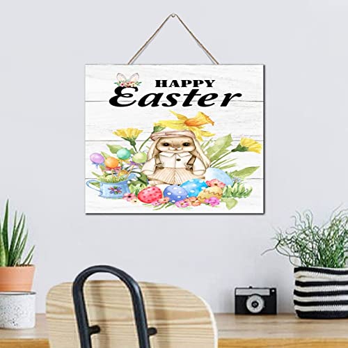 Plaque murale en bois Happy Easter jaune et bleu 25x30 cm - 4