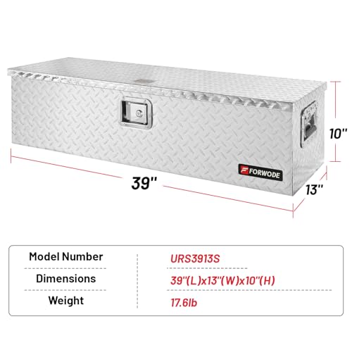 FORWODE 39 Inch Truck Bed Tool Box, Heavy Duty Aluminum Waterproof Under Truck Storage Organizer for Pickup Truck Bed RV Toolbox with Handle and Lock - Silver - Thumbnail 2
