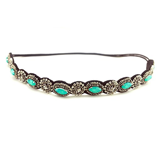 Ever Fairy Vintage Women Turquoise Beads Crystal Handmade Elastic Headband Hair band