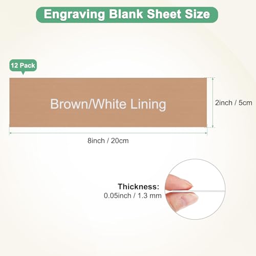 Image of M METERXITY 12-Pack Engraving Blank Materials Double Color 8x2 Inch, 1.3mm Thick ABS Plastic Sheet Yard Signs Name Plate for Door /Office /Home /Conference /Hotel /DIY Carving[Brown /White]