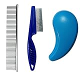 MAEELOU 3 PCS Puppy Brush Grooming Kit, Stainless Steel Flea Comb, Fit for Yorkie, Shih Tzu, Maltipoo, Soft Bristle (Blue)