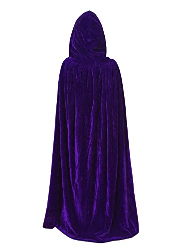 discoball Kinder Halloween Umhang mit Kapuze Vampir Kostüm Lang Satin Samt Cape Unisex Kapuze Karneval Fasching Cosplay Party Einheitsgröße für Kinder von ca. 8-10 Jahre (Lila)