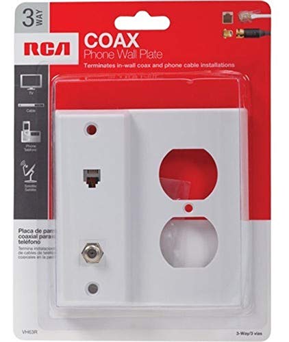 Placa de pared RCA VH63R soluciona cables sueltos de corriente TV y teléfono