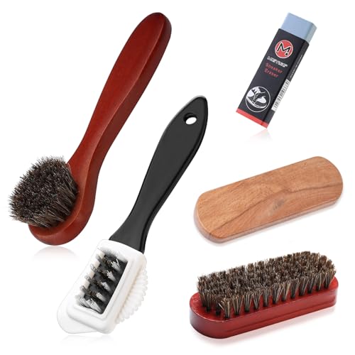 5 Pcs Kit de Brosses à Chaussures, Gomme a Daim Chaussure, Brosse Daim Chaussures Entretien Cuir à 4 Côtés, Gomme Chaussure Daimen CRIN de Cheval, Kit de Nettoyage