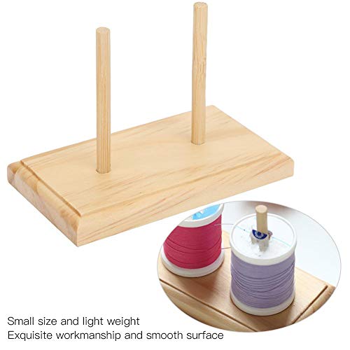 Image of Wooden Bobbin Holder Rack, Compact Standing Thread Organizer Display for Sewing Rooms and Embroidery Tables Premium Wood Natural Color 2 Shafts 9 x 5 x 1 cm