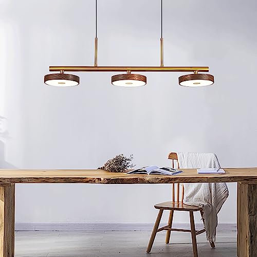 Suspension îlot de cuisine LED en noyer à 3 éclairages modulables