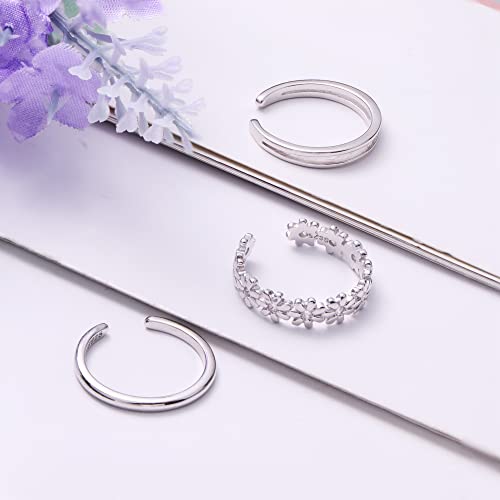 Sllaiss 3 Pcs Sterling Silver Toe Rings For Women Daisy Flower Band Toe Ring Set Open Beach Foot Jewelry #TOP4