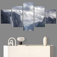 SIGNWIN 5 Panel Canvas Wall Art Foggy Mountains for Home Decorations Ready to Hang - 60