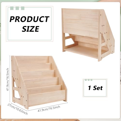 GOOPESTRY 5 Tier Kids Bookshelf and Storage Organizer Pinewood Desktop File Organizer Rectangle Children's Bookshelf Wooden Front Facing Book Display Shelf for Children Room Playroom - Image 3