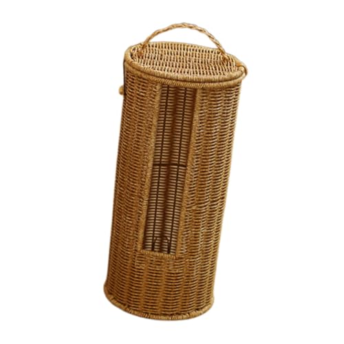STOBAZA Faux Rattan Storage Basket with Lid Elegant Handwoven Decorative Hamper for Towels and Toilet Paper Stylish Organizer for Bathroom Living Room and Bedroom and Versatile Design