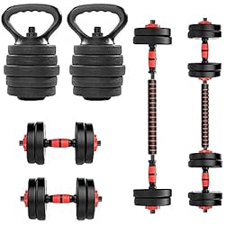 Pesas Ajustables 40 Kg ALLINLIFE Pesas y Mancuernas Ajustables 40KG, Pesa Rusa, Mancuernas con Barra de Unión Recta,Agarre Antideslizante Kit de Mancuernas