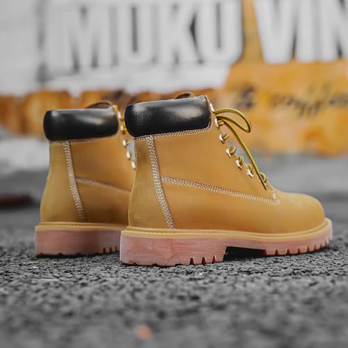 Classic 6-inch work boots, wheat-colored cowhide, lace-up design, padded collar, hard-wearing oxford sole4