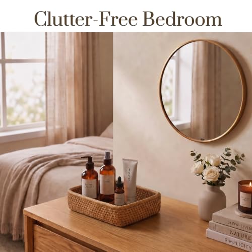 Image of Yangqihome Natural Rattan Storage Baskets, Rectangular Woven Fruit Baskets, Decorative Wicker Basket and Small Baskets for Organizing (M)