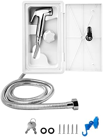 Nerites RV Exterior Shower Box Kit with Hot/Cold Switch, Shower-head, Metal Hose, Lock and Key for Motorhome Travel Trailer Caravan Yacht and Boat