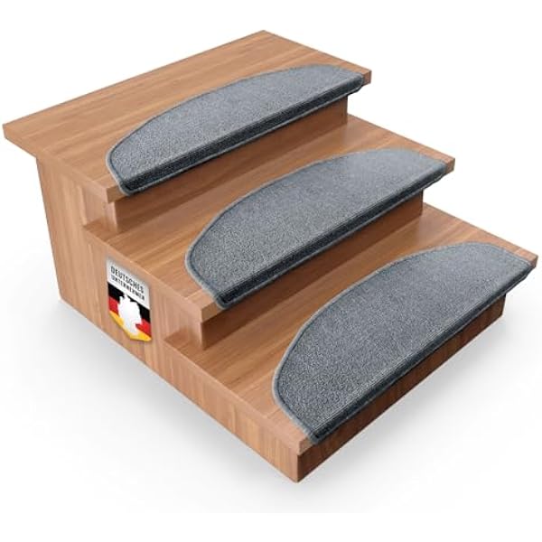 Floordirekt 1x maty na schody, maty na stopnie do wnętrz, wykładzina na schody, samoprzylepne, dywan na stopnie, ochrona schodów, dywan na stopnie (Londyn, ciemnoszary, 65x23 cm, półokrągły)