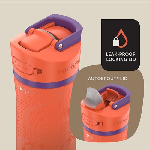 Image of Contigo Ashland Chill 2.0 Stainless Steel Vacuum-Insulated Water Bottle with AUTOSPOUT Easy-Clean Lid, Leak-proof Drinking, Keeps drinks cold for 24 hours, BPA-Free, 24oz., Tangerine