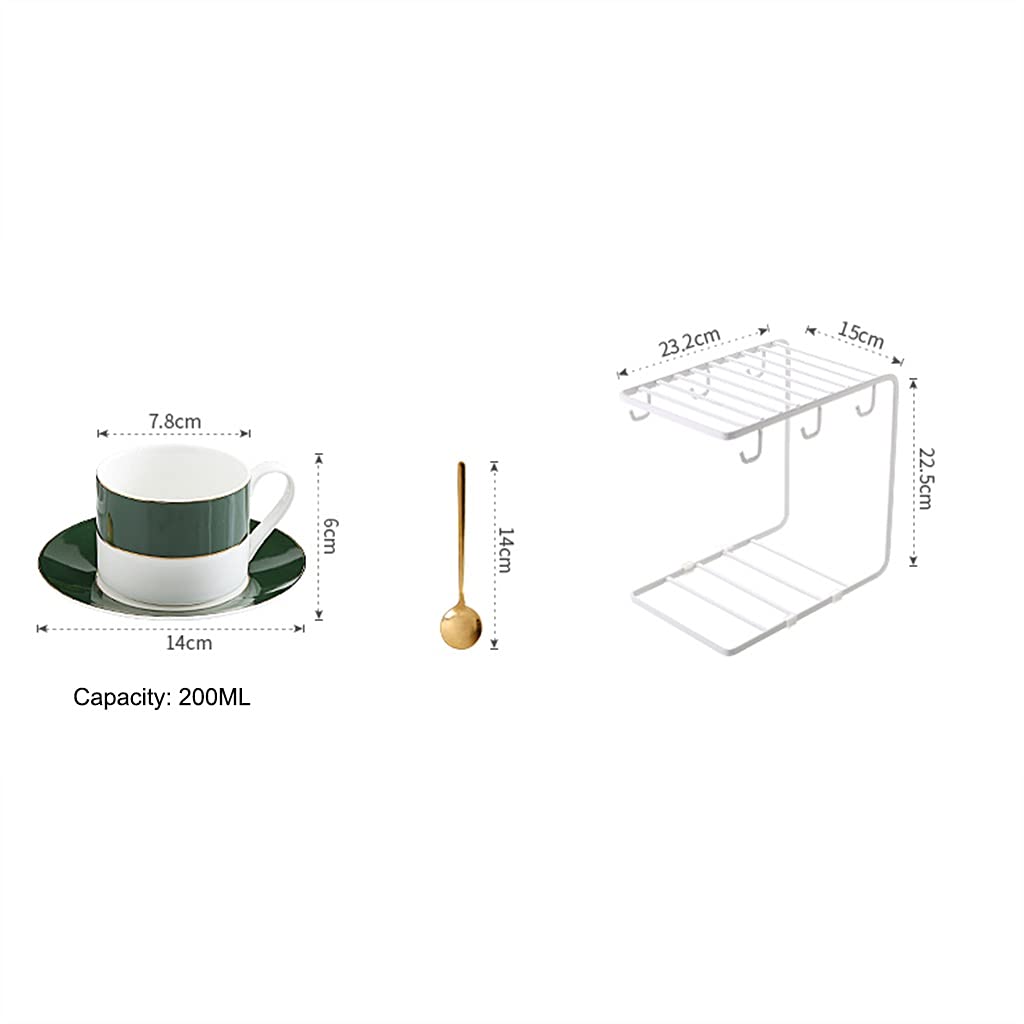 Juego de Tazas de té, Tazas de té y platillos, Juegos de 4 Tazas de Espresso con Detalles Dorados, Tazas de café de Porcelana de 7 oz con platillos y cucharas