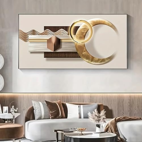 Toile géométrique dorée grand format 80x160cm art mural de salon