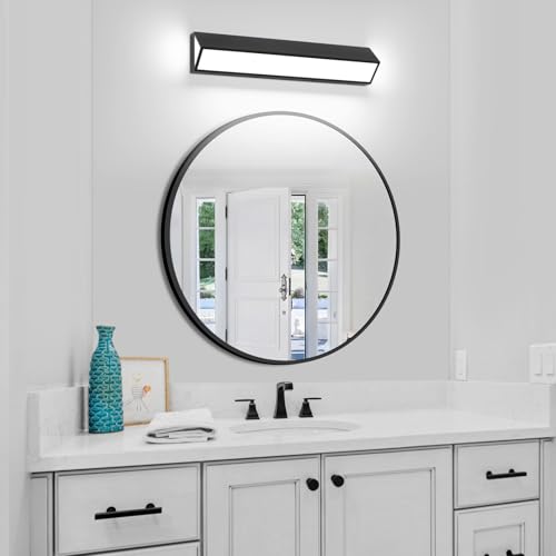 Image of 24-Inch LED Modern Bathroom Vanity Light Fixtures, Matte Black Modern Acrylic Bathroom Wall Lighting Fixtures Over Mirror (Cool White 6000K)