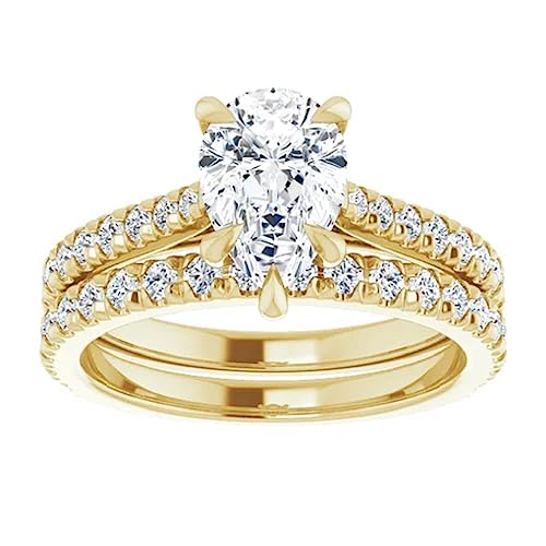 10K Solid Yellow Gold Handmade Engagement Ring 1.00 CT Pear Cut Moissanite Diamond Solitaire Wedding/Bridal Ring Set for Women, Precious Ring Gift for Wife2