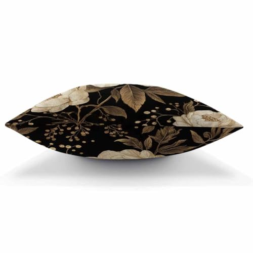 AOYEGO Peonies and Roses Throw Pillow Cover Gold and White Flower Leaves Foliage Berries Oriental Style Luxury Bloom Pillow Case 18x18 Inch Decorative Men Women Room Cushion Cover for Couch by AOYEGO - Image 5