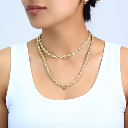 Nuragold 14k Real Yellow Gold 6mm Rope Chain Diamond Cut Necklace (18"-30") Italian Jewelry for Men3