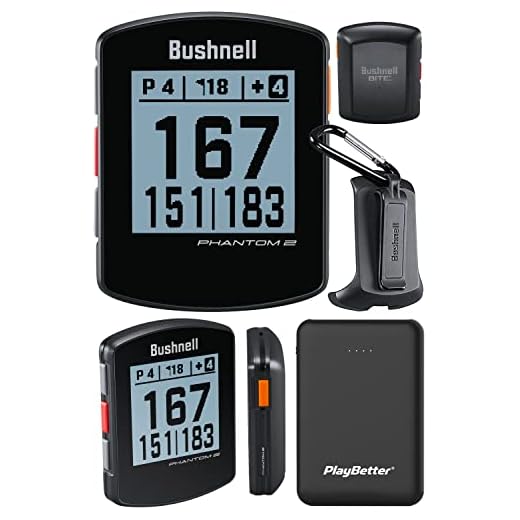 Bushnell Phantom 2 (Black) GPS Golf Handheld Power Bundle | with PlayBetter Portable Charger | Distance Rangefinder Device | Built-in Magnetic Mount, 38,000+ Courses, Accurate Distances