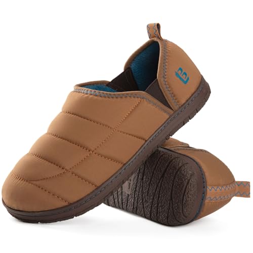 Image of LongBay Men's Outdoor Slippers Two Tone Indoor Bedroom House Shoes Gifts | Nylon Upper, Memory Foam Insole, Coral Fleece Lining, Slip On, Lightweight and Packable, Camping Garden, All-Season Wear