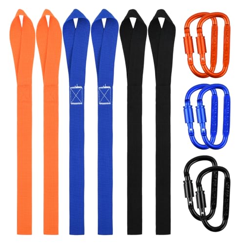 Luxvara 9 Pezzi Cinghie di Fissaggio, Cinghie di Fissaggio ad Anello, Cinghies Fissaggio Morbide con 6 Ganci a Vite per Moto, Bicicletta, Rimorchio, Campeggio e Trasporto Carichi (Nero/Blu/Arancione)