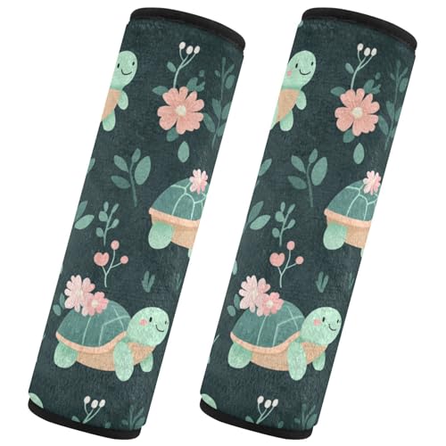 Seat Belt Covers 2 Pack Turtles Flowers Car Seat Strap Covers Super Soft Cute Car Seat Neck Cover for Boys Girls Adults Babies S